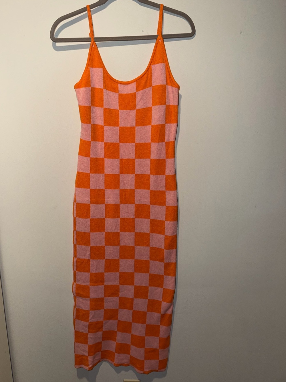 Amazon Orange and Pink Checkerboard Midi Tank Dress